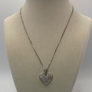 Elegant Swarovski Puffed Silver Heart Pendant Necklace